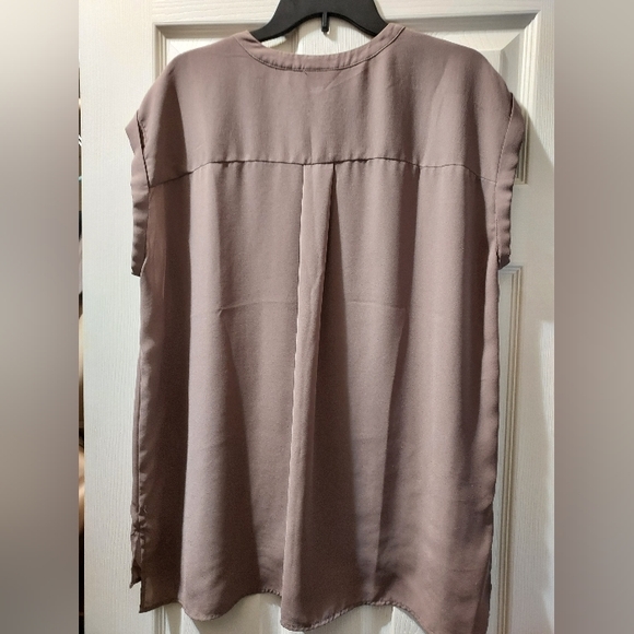 Tan Short Sleeve V Neck Blouse - Picture 3 of 4
